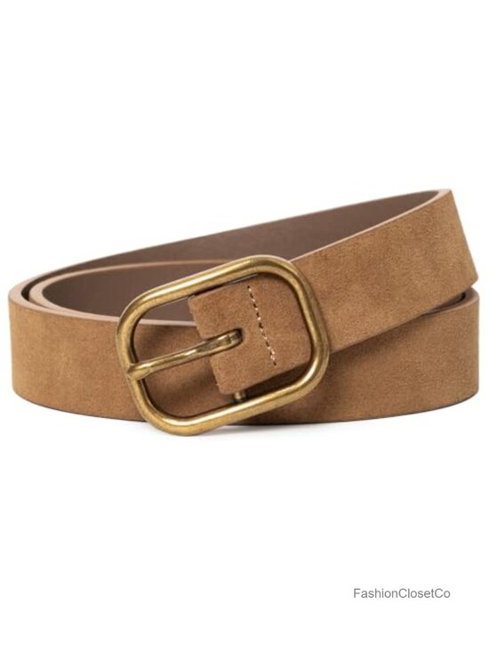 Genuine Suede Leather Belts for Women Vintage Pin Buckle Waist Belt Office main image 6